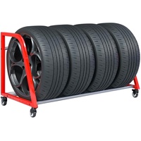 ZIMGOD Reifenregal Rollbares Reifenregal mit 4 Rädern, Schwerlast-Garagengestell für Innen/Außen/Werkstatt/Carport, Roter Reifenständer - Leicht zu Bewegen