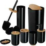 Relaxdays Badezimmer Set Badaccessoire-Set Schwarz/Natur