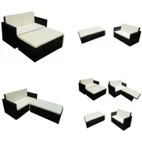 vidaXL 2 tlg. Garten Lounge Set mit Auflagen Poly Rattan Schwarz - Gartengarnitur - Gartengarnituren - Gartensofa - Gartensofas - Schwarz