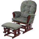 Mendler Relaxsessel HWC-C76 Chenille 52 x 100 x 80 cm Grün mit Hocker