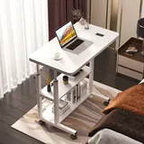 Sinbinta - Höhenverstellbarer Schreibtisch Platzsparender Laptoptisch Computertisch mit Rollen Stabiler Schreibtisch Weiß mit Regal Mobiler