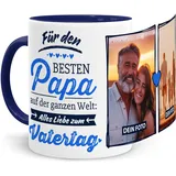 Tassenliebling® Tasse Papa mit Fotos und Sprüchen personalisiert - Blau - Für den besten Papa - Fototasse mit eigenen Bildern selbst gestalten - Vatertagsgeschenk Geburtstag