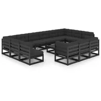 vidaXL 14-tlg. Garten-Lounge-Set mit Kissen Schwarz Massivholz Kiefer