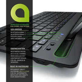 Aplic Bluetooth Tastatur mit Tablet Halterung für iOS, Android, Windows QWERTZ Layout / mit Akku - Schwarz