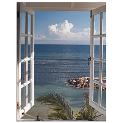 Wandbild ARTLAND "Fenster zum Paradies", blau (farbe bild(er): blau), B:60cm H:80cm, Bilder, als Alubild, Outdoorbild, Leinwandbild, Poster, Wandaufkleber