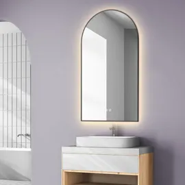 PonteSino HOKO Badspiegel Antibeschlag LED Bogenspiegel 50x90cm mit Metallrahmen, HOCH+QUER Montage. Touch Schalter+Licht Wechsel 2700-6500K, Warmweiß-Kaltw... - Schwarz