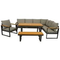 DEGAMO Diningset Loungeset KAMPALA 4-teilig, Alu anthrazit Akazie, Polster