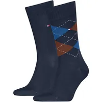 Socken TOMMY HILFIGER "TH MEN SOCK CHECK 2P", Damen, Gr. 39-42, chestnut, navy, Baumwollmischung, normal, Socken Socken, mit klassischem Argyle-Design