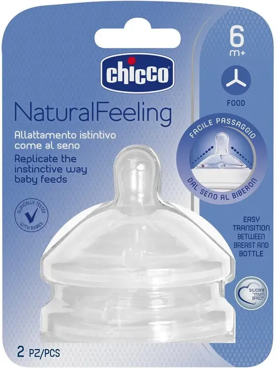 Chicco NaturalFeeling Sauger für dicke Flüssigkeiten 6M+ Silikon