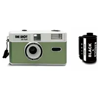 1 Shot Point and Shoot 35-mm-Filmkamera, wiederverwendbar, Retro-Halbbild, eingebauter Blitz, inklusive einer Rolle ASA/ISO 400 Schwarz-Weiß-Film, 18 Exp., (36 Aufnahmen), Batterie nicht im