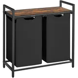 VASAGLE Wäschekorb 2 Fächer, Wäschesammler mit Ablage, Wäschebox, Wäschesack aus Oxford-Gewebe, Metallgestell, 2 x 46 Liter, 73 x 33 x 72 cm, vintagebraun-schwarz BLH201B01
