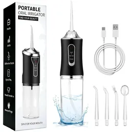 puokmy Munddusche Kabellos Zahndusche, Water Flosser Zahnreinigung für Teeth Zwischenräume, Irrigator Zähne Dental, Wasserdicht, Zahnzwischenraumreiniger Mundduschen mit 4 Düsen 1 Ladekabel,Schwarz