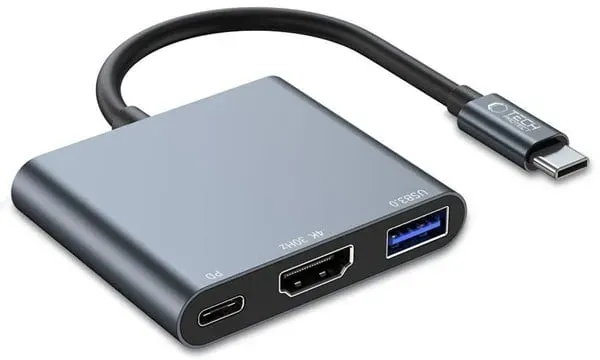 V1 3in1 USB-C - USB-A 3.0 / USB-C PD 100W / HDMI 4K 30Hz - Grey USB-Hubs - USB 3.0 - 3 - Grau