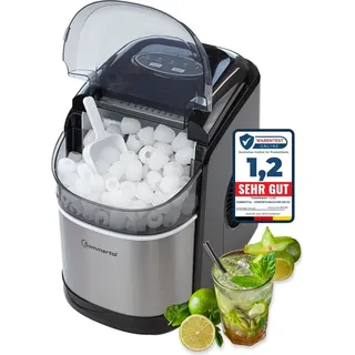 sommertal EM12C - Ice Maker mit schneller Eisherstellung ab 6 Minuten, 12kg pro Tag, 2 Würfelgrößen, mit Schaufel & Entnahmekorb - Eiswürfelbereiter, Eiswürfelmaschine klein