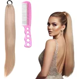 Glatter Ponytail Extension 60cm mit Perückenstahlkamm Haarverlängerung Zopf Leichtes und Natürliches Haarteil Zopf Haarteile für Dünnes haar Haarteil Blond Für Damen Und Mädchen