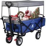 WOLTU Bollerwagen faltbar Handwagen Gartenwagen mit Dach, Rollen mit Bremse, Strandwagen mit Sonnenschutz, für Garten Camping Kinder, 80 kg belastbar, Blau, TW005blg