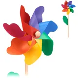 Relaxdays Windrad 2er Set, Dekowindrad für Kinder und Erwachsene, Windmühle für Garten, Balkon - Terrasse, Holz/pp, bunt