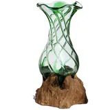 WOGEKA - Glas Vase Venezia auf Wurzel-Holz - im modernen Style als Geschenk-Idee zu Weihnachten Geburtstag zur Dekoration (Grün