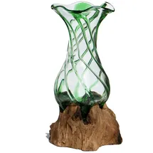 WOGEKA - Glas Vase Venezia auf Wurzel-Holz - im modernen Style als Geschenk-Idee zu Weihnachten Geburtstag zur Dekoration (Grün