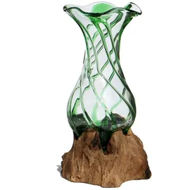 WOGEKA - Glas Vase Venezia auf Wurzel-Holz - im modernen Style als Geschenk-Idee zu Weihnachten Geburtstag zur Dekoration (Grün