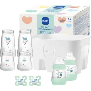 MAM Easy Start Anti-Colic Combi-Set | 0+ Mon | Babyflaschen-Set | 94% Akzeptanz | 96% Hebammen-Empfehlung | 80% weniger Koliken | 6 Trinkflaschen, 2 Original Start Schnuller & 1 Flaschenkorb | mint