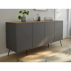 Raumwunder XL Sideboard Kommode Maxim 155cm stehend 4 Türen Grafit/Eiche Top