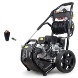 DeTec. Benzin Hochdruckreiniger 7 PS Flächenreiniger mit 6,5 PS Motor inkl. Dreckfräse Hochdruck Reinigungsmaschine mit Schlauchrolle