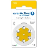 Everactive 10, 6 Stück, Hörgerätebatterien, hohe Leistung, Zink-Luft-Batterien, 1 Blisterkarte, 4-jährige Haltbarkeit, gelb, Ultrasonic PR70, EVHAB10