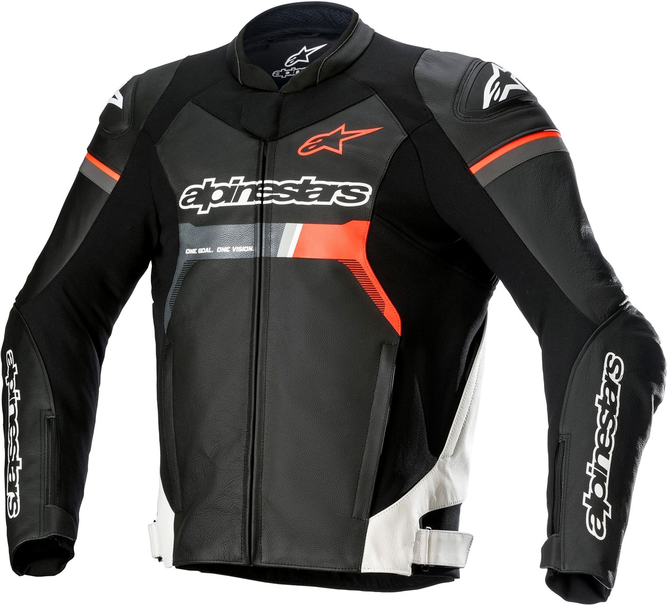 Alpinestars GP Force, veste en cuir - Noir/Blanc/Rouge Néon - 48