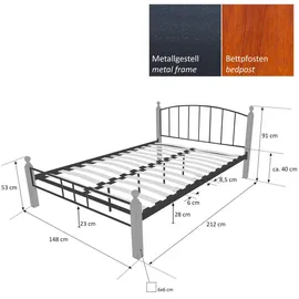 Homestyle4u Metallbett 140x200 cm Schlafzimmer,