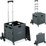 Relaxdays Einkaufstrolley Treppensteiger, klappbar, Einkaufskorb mit Rollen, Deckel, Teleskopgriff, bis 35kg, dunkelgrau