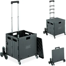 Relaxdays Einkaufstrolley Treppensteiger, klappbar, Einkaufskorb mit Rollen, Deckel, Teleskopgriff, bis 35kg, dunkelgrau