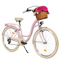 Milord Komfort Fahrrad mit Weidenkorb, Hollandrad, Damenfahrrad, Citybike, Vintage, 28 Zoll, Rosa-Creme, 7-Gang Shimano