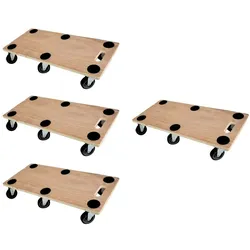PROREGAL Mega Deal 4x Profi Transportroller mit 6 Rollen | HxBxT 11x30x68cm | Traglast 300kg | Sperrholzplatte | Braun | Möbelroller Rollbrett