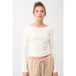 Mandala Ribbed Boat Neckline white M