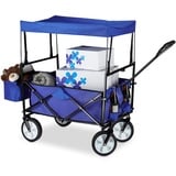 Relaxdays Bollerwagen faltbar, Sonnendach, Handwagen, 360 ° drehbar, extra Taschen, HTB: ca. 55 x 83 x 51,5 cm, blau