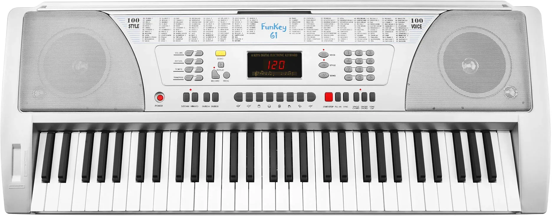 FunKey 61 SL Keyboard inkl. Netzteil und Notenhalter Silber