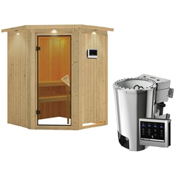 KARIBU Sauna »Wolmar«, inkl. 3.6 kW Saunaofen mit externer Steuerung, für 3 Personen - beige