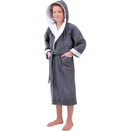 Egeria Kinderbademantel Calypso, Langform, Walkfrottee, Kapuze, Gürtel, mit Kapuze, Doubleface Optik, 100 % Baumwolle grau 164/170 | 120 cm