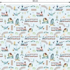 wall-art K&L Wall Art Vliestapete »Kinder Vliestapete«, Lokomotive Flugzeug Wolken, mehrfarbig, matt - bunt