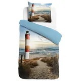 Traumschlaf Mako-Satin Leuchtturm bunt 135 x 200 cm + 80 x 80 cm