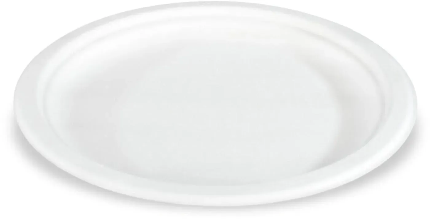 Bio Teller aus Zuckerrohr rund O 23cm weiß kompostierbar, 50 Stk.