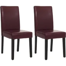 MCW 2er-Set Esszimmerstuhl Stuhl Küchenstuhl Littau Kunstleder, rot, dunkle Beine