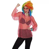 Metamorph Kostüm Netzhemd neon-pink, Netzshirt im trashigen 80er Jahre Neon-Look rosa