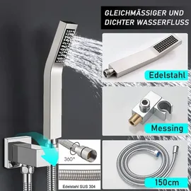 XIIW Unterputz Duscharmatur Set inkl.30X30cm Kopfbrause, 200mm Handbrause, Messingkörper, Regendusche Schwarz,