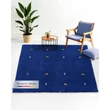carpetfine Gabbeh-Uni Wollteppich 120 x 120 cm blau