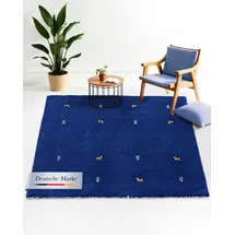carpetfine Gabbeh-Uni Wollteppich 120 x 120 cm blau