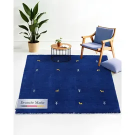 carpetfine Gabbeh-Uni Wollteppich 120 x 120 cm blau