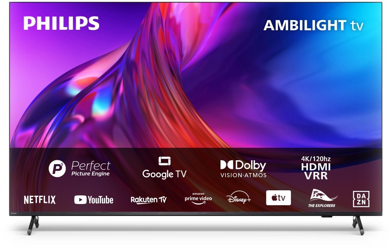 Philips Ambilight TV | 75PUS8808/12 | 189 cm (75 Zoll) 4K UHD LED Fernseher | 120 Hz | HDR | Dolby Vision | Google TV | VRR | WiFi | Bluetooth | DTS:X | Sprachsteuerung