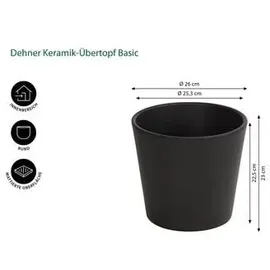 Dehner Keramik-Übertopf Basic, rund, dunkelgrau